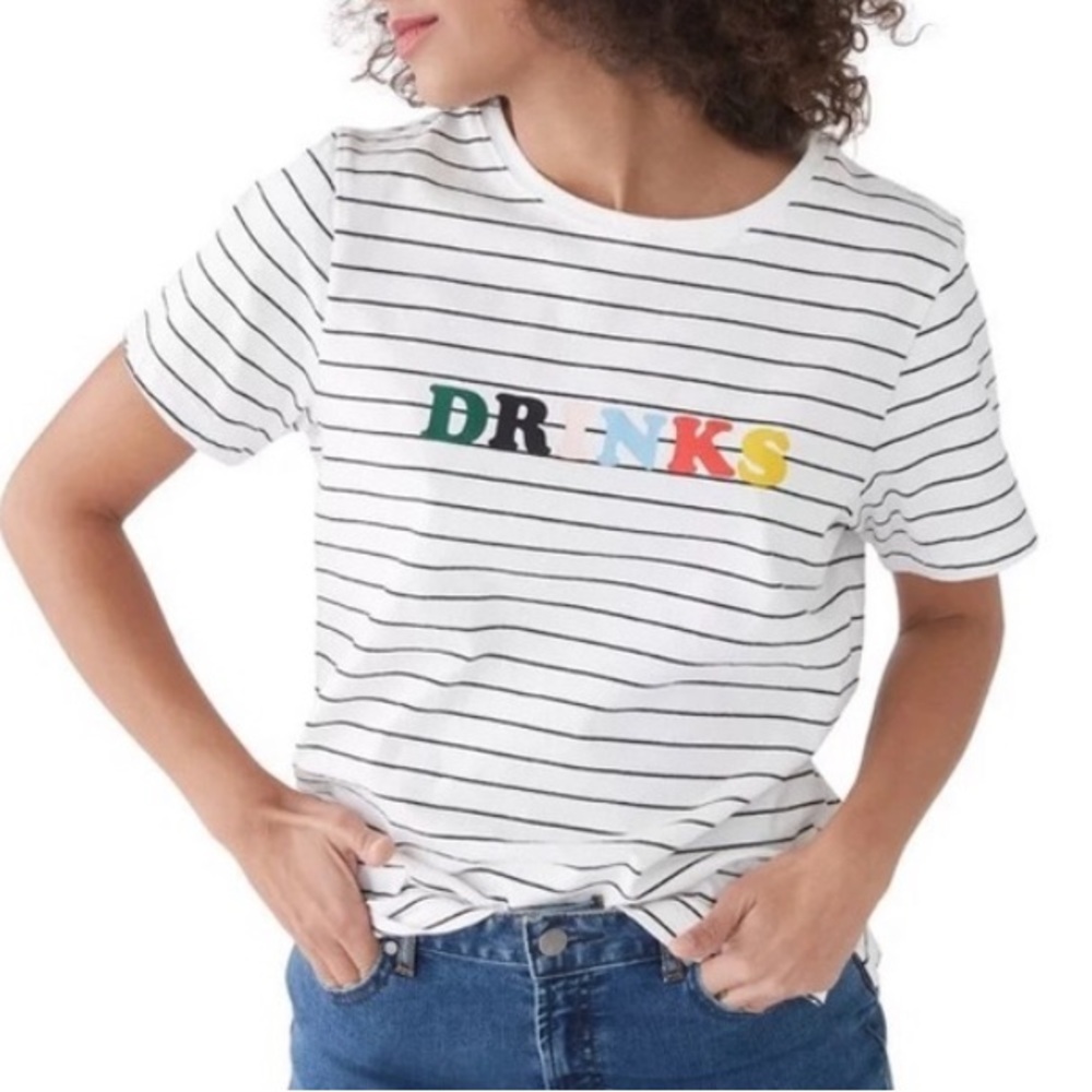 🛍️Bando🌈DRINKS on me vintage cotton stripe T-shirt L